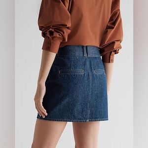 High Waisted Rinse Tailored Mini Denim Skirt from Express